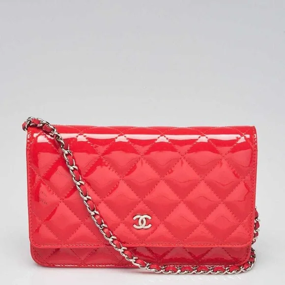 New! Authenticated Chanel CC Patent Leather CORAL RED MINI Bag SHW WOC - Picture 2 of 16